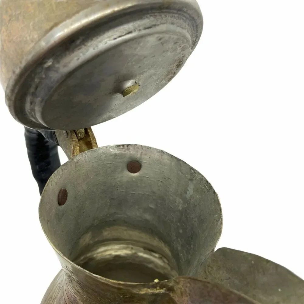 Brass Coffee Pot Vintage Aged Dallah Leather Handle Revited With Cap 15